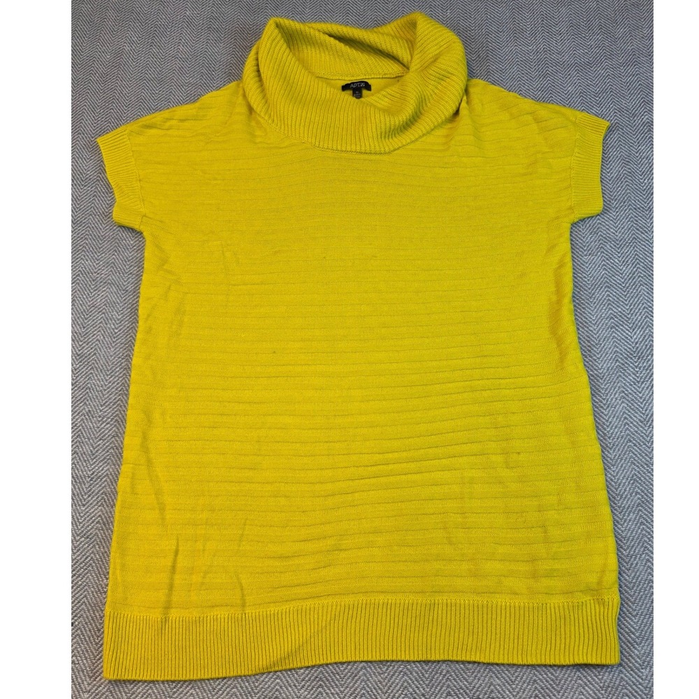 Apt 9 Womens Chartreuse Yellow Cowl Neck Short Sleeve Ribbed Tunic Sweater M